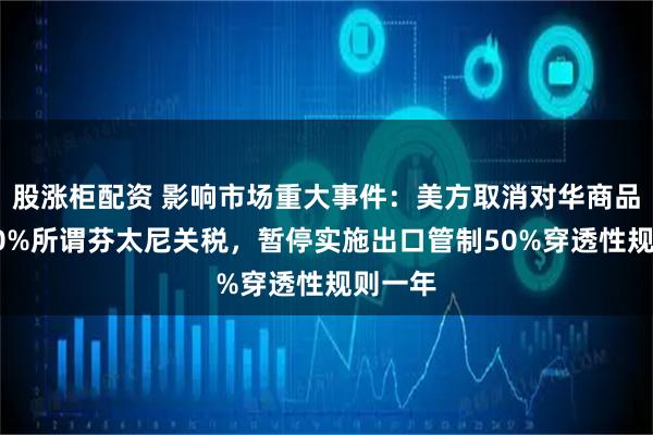 股涨柜配资 影响市场重大事件：美方取消对华商品加征10%所谓芬太尼关税，暂停实施出口管制50%穿透性规则一年